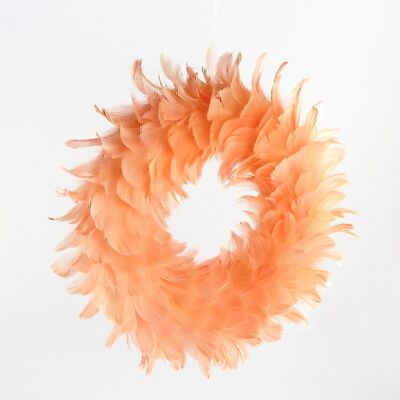 Feather wreath to hang, Ø 34 cm, apricot, 660481
