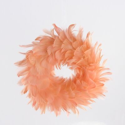 Feather wreath to hang, Ø 25 cm, apricot, 660443