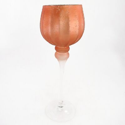 Striped glass goblet on foot, 12.5 x 12.5 x 35 cm, apricot, 660269