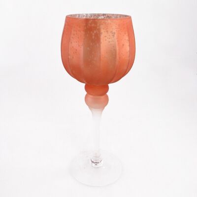 Striped glass goblet on foot, 12.5 x 12.5 x 30 cm, apricot, 660245