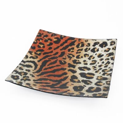 Plato de cristal cuadrado, 28,5 x 28,5 x 4 cm, leopardo, 659492