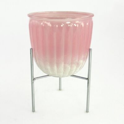 Glass lantern on metal base, 12.5x12.5x17.5 cm, pink/silver, 658747