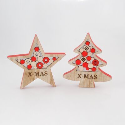 Sapin/étoile de Noël en bois, 20 x 2 x 18 cm, rouge, 646560