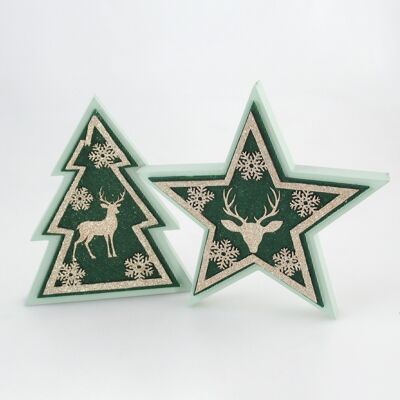 Sapin/étoile en bois à poser, 15 x 3 x 17 cm, vert/or, 642784