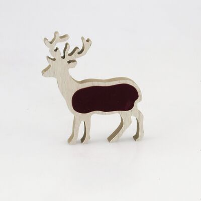 Cerf en bois à poser, 13 x 2 x 15 cm, naturel/rouge velouté, 642685