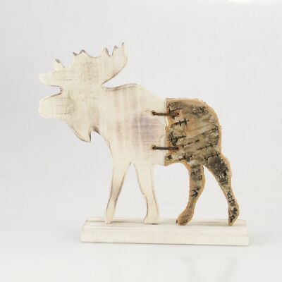Wooden moose standing with bark, 22 x 7 x 22 cm, natural color, 636226