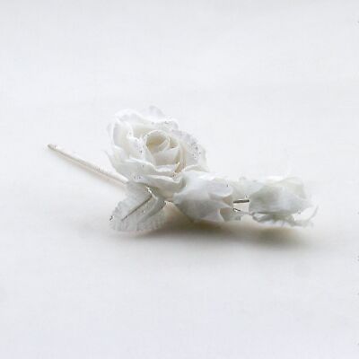 Rosa tessile decorativa bianca, 8 x 25 cm con bastoncino, 634673