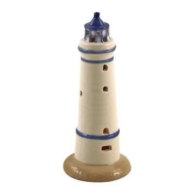 Porzellan-Leuchtturm, 9 x 9 x 18 cm, weiß/blau, 629334