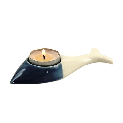 Porcelain tealight holder, 13 x 5 x 2 cm, blue/white, 629204