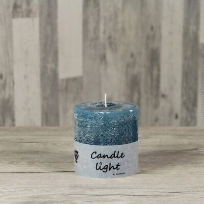 Pillar candle rustic, 10 x 10 cm teal blue, 618093