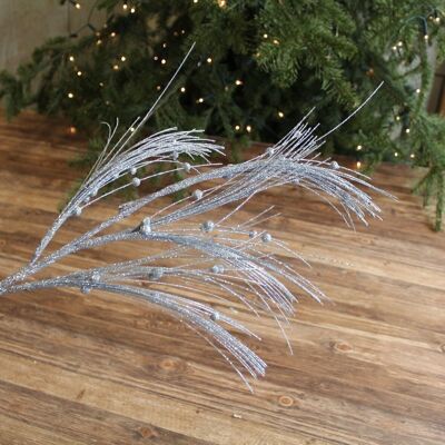 Decorative grass branch silver, 84 cm with glitter, 617379