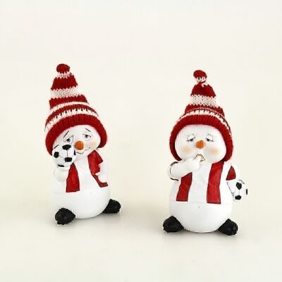 Poly snowman footballer, 7.5 x 11cm red/white 2-assorted, 616570