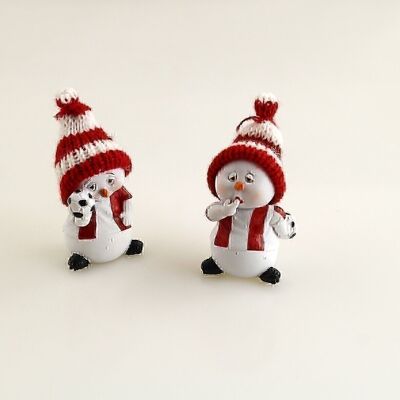 Bonhommes de neige poly footballeurs, 4 x 6,5 cm rouge/blanc 2-assortis, 616549
