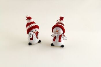 Bonhommes de neige poly footballeurs, 4 x 6,5 cm rouge/blanc 2-assortis, 616549