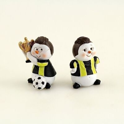 Poly snowman footballer, 4.3 x 6.5 cm black/yellow, 616471