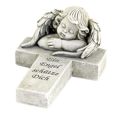 Poly grave decoration angel putte, 18x12x8cm, stone grey, 607967