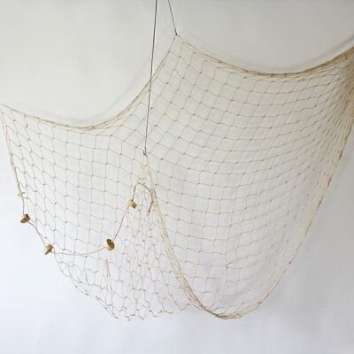 Decorative fishing net with wooden decoration, 100 x 200 cm, beige, 598586