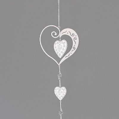 Metal heart in heart to hang, 17x74cm, white, 553912