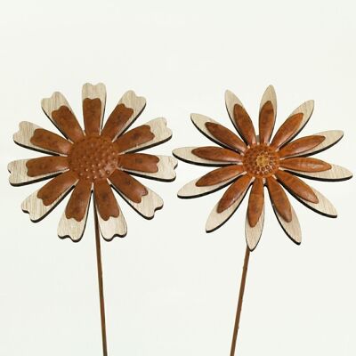 Bouchon en bois fleur avec fleur rouille, 12x1x37cm, 2-assortis, 551192