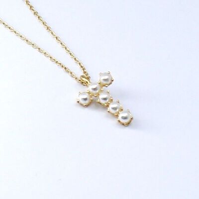 Steel necklace initial letter T pearls
