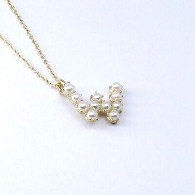 Steel necklace initial letter W pearls