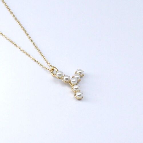 Collier acier lettre initiale Y perles