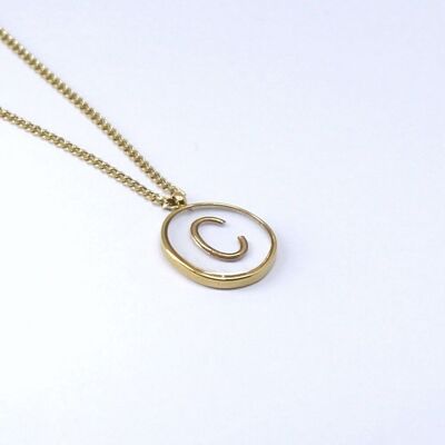 Resin initial letter C steel necklace
