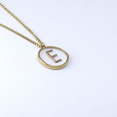 Resin initial letter E steel necklace