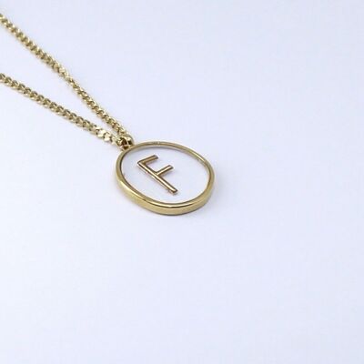 Resin initial letter F steel necklace