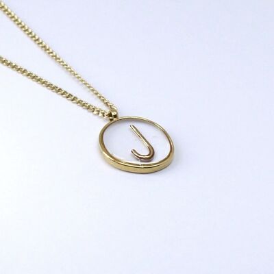 Resin initial letter J steel necklace