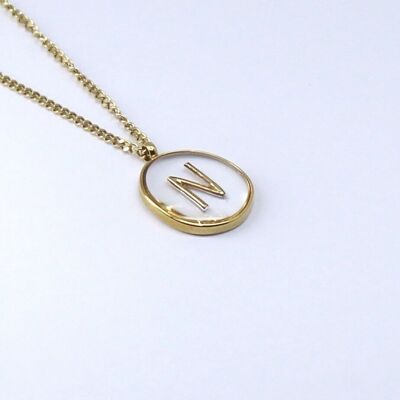 Resin initial letter N steel necklace