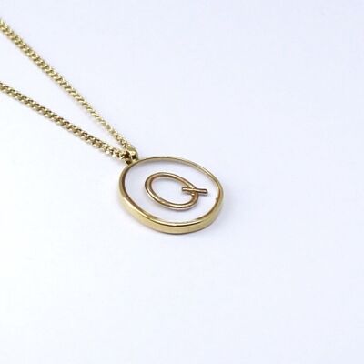 Resin initial letter Q steel necklace
