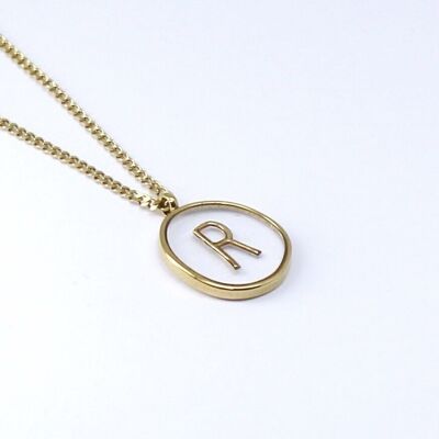 Resin initial letter R steel necklace