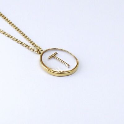 Resin initial letter T steel necklace