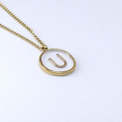 Resin initial letter U steel necklace