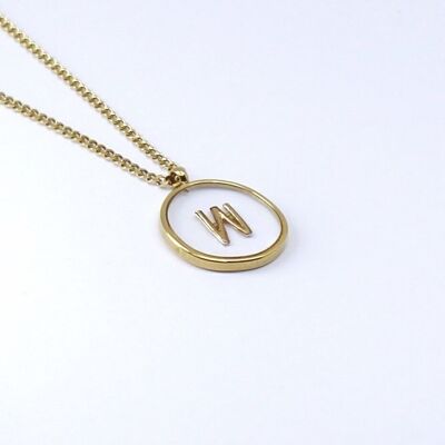 Resin initial letter W steel necklace