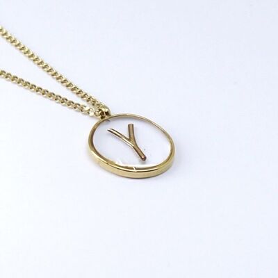 Resin initial letter Y steel necklace