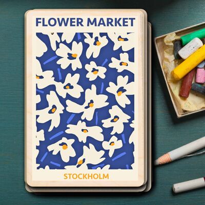 Wooden Postcard SWEDEN, STOCKHOLM FLOWER MARKET Travel Art Card