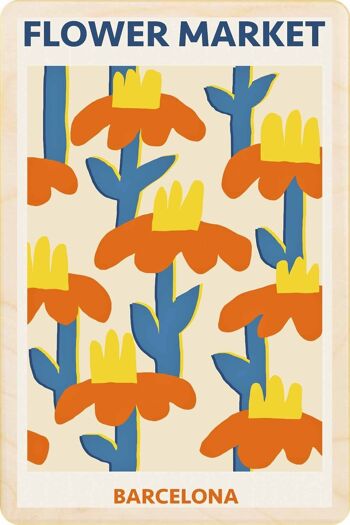 Carte postale en bois ESPAGNE, MARCHÉ AUX FLEURS DE BARCELONE Travel Art Card 2