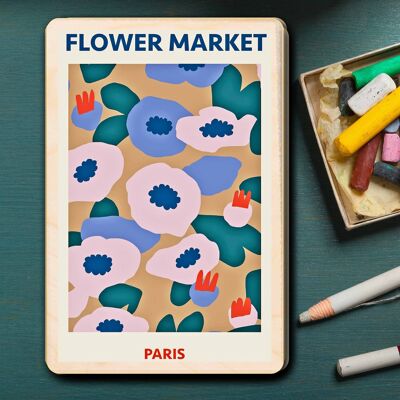 Wooden Postcard FRANCE, PARIS FLOWER MARKET Travel Art Card