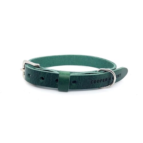 No Fuss Leather Dog Collar - Green - Stainless Steel Fittings