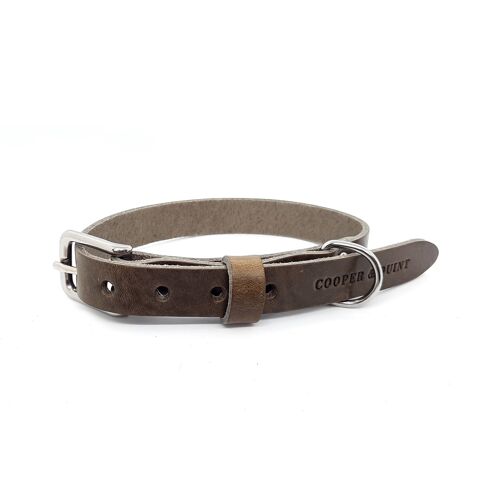 No Fuss Leather Dog Collar - Stone - Stainless Steel Fittings