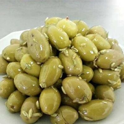 Poche Olives vertes cassée au fenouil (MAROC) 200gr