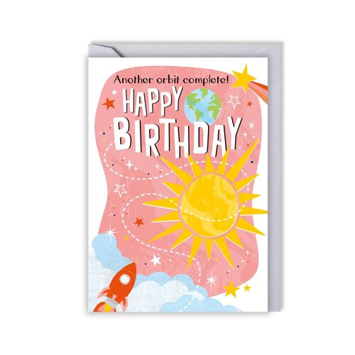Kids space birthday card - orbit around sun