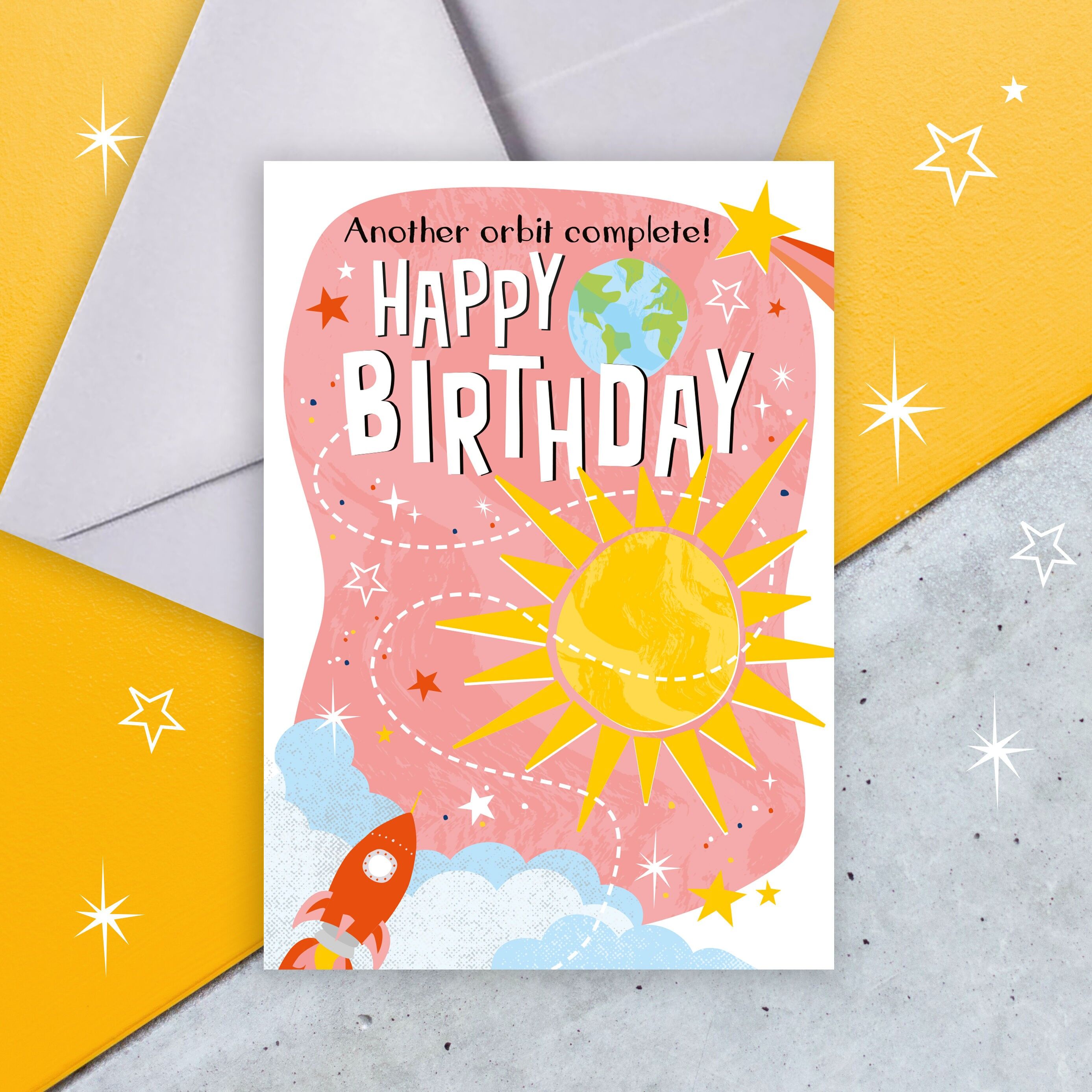Geburtstagskarte für den Weltraum für Kinder - Umlaufbahn um die Sonne