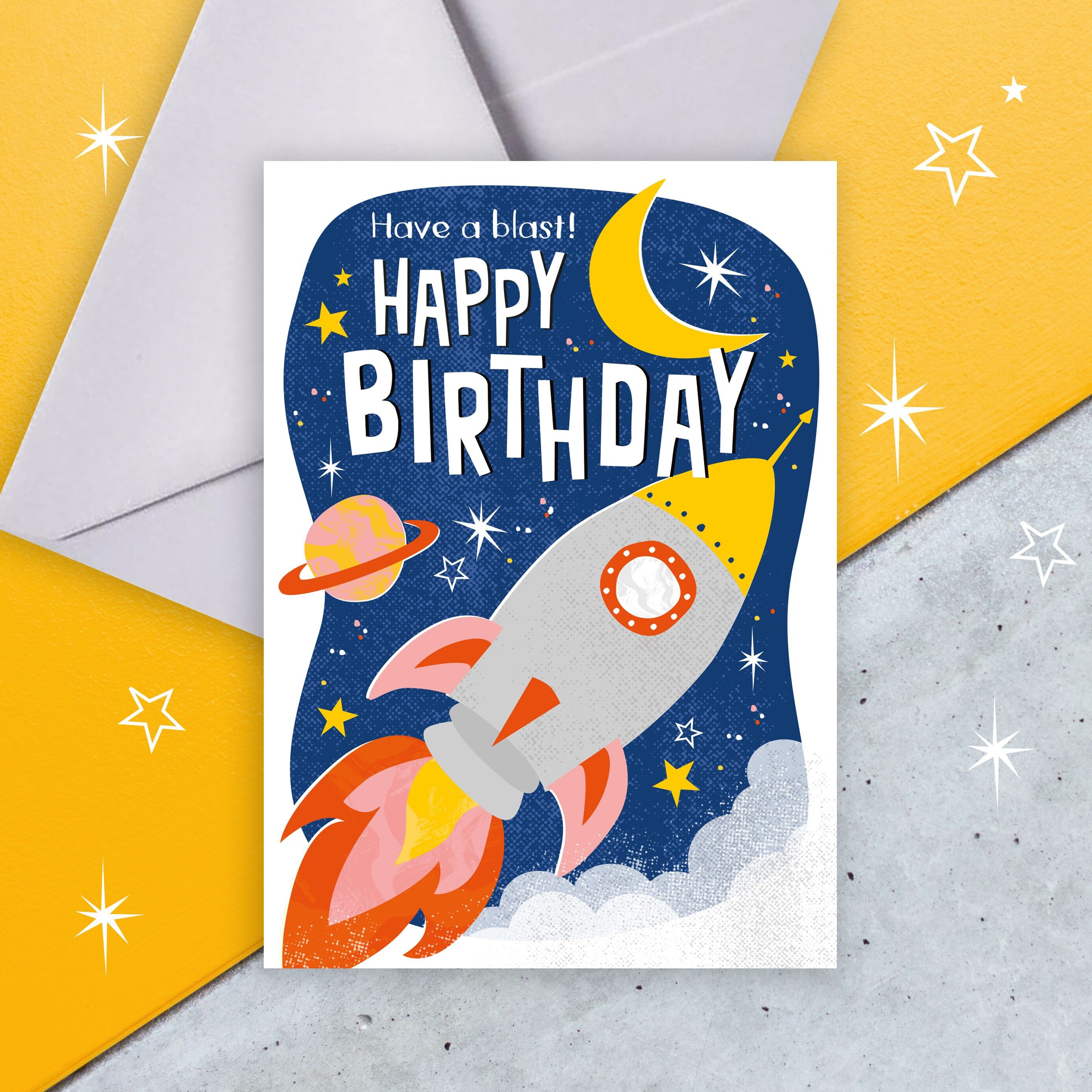 Kinderraum-Geburtstagskarte - Rakete