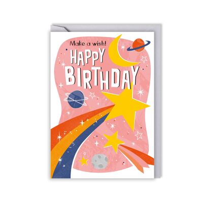 Tarjeta de cumpleaños espacial para niños - estrella fugaz