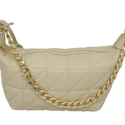 HALF MOON QUILTED LEATHER BAG WITH LONG LEATHER HANDLE AND GOLDEN CHAIN ​​SHOULDER STRAP - B469M DONATELLA
