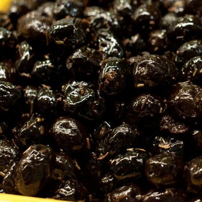 Natürliche schwarze griechische Oliven 90 g Glas