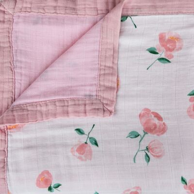 Manta de 4 capas de flor rosa suave